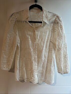 Adiva White Eyelet Button-Down Shirt